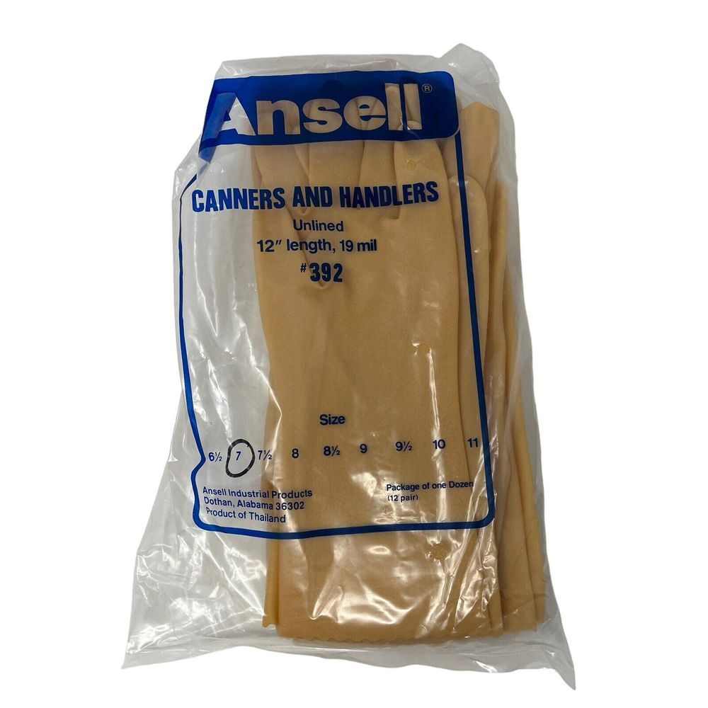 Pack Of 12 Pair‎ Ansell 392 Unlined Size 7 Natural Latex Utility Glove